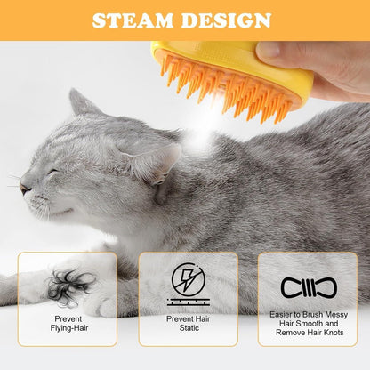 3-in-1 Steamy Pet Cat Brush - Cleanser, Vapor, and Steaming Pet Hair Brush