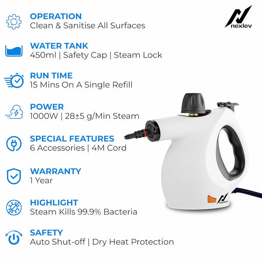 Efficient Steam Cleaner – 3-Bar Pressure, 6 Attachments, Quick Heat-Up