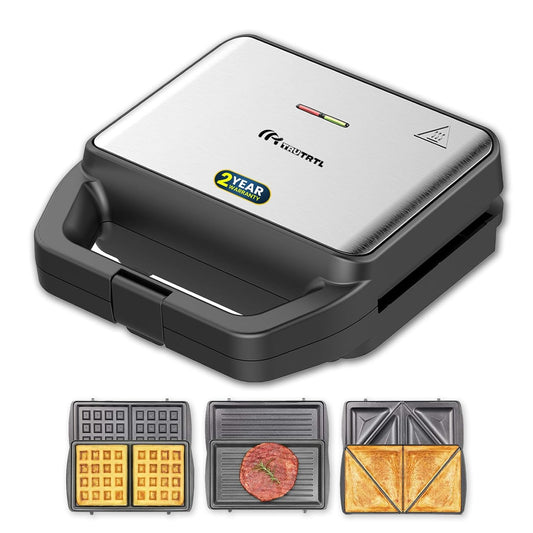 3-in-1 Sandwich Maker with Non-Stick Plates – Grill, Waffle & Toast