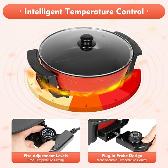 Inllex 5L Non-Stick Divided Electric Hot Pot – Dual Flavors & Fast Heating