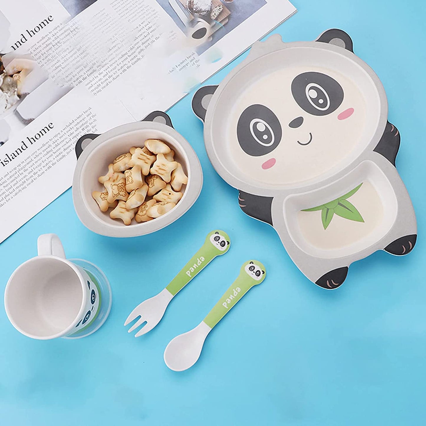 Ortolty Eco-Friendly Bamboo Fibre Kids Dinner Set – Cartoon Print, Non-Toxic & Reusable Tableware