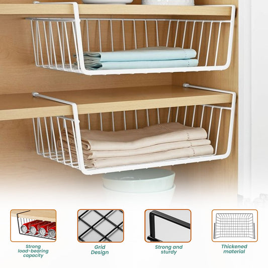 Under Shelf Hanging Storage Baskets | Heavy-Duty Metal Organizer for Home & Office