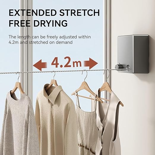 Retractable Clothesline – 13.8ft, Heavy Duty, Easy Install, Indoor &amp; Outdoor Use