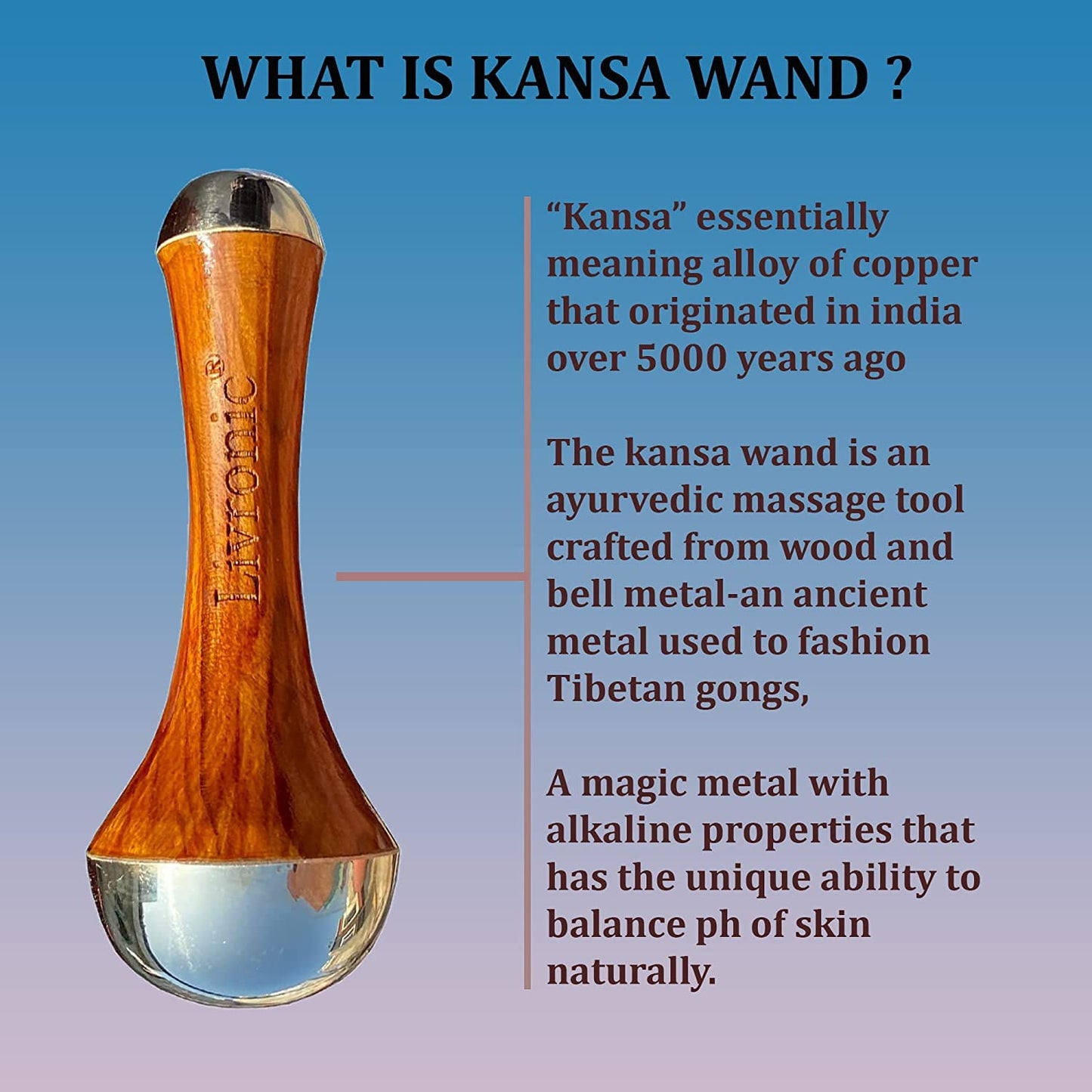 KANSA Wand Ayurvedic Face Massage Tool | Detoxifying Bronze Massager with Teakwood Handle