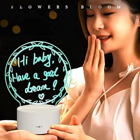3D Acrylic Message Note Board LED Night Light – Heart-Shaped & Blank Options