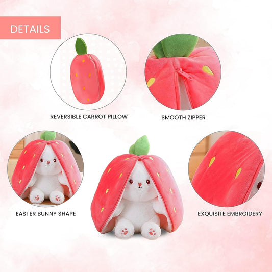 Reversible Bunny Rabbit Plush Toy – Cute Strawberry Wrap Soft Toy for Kids & Girls | Washable Gift