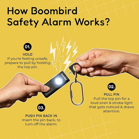 BoomBird 130dB Rechargeable Personal Safety Alarm with LED Light