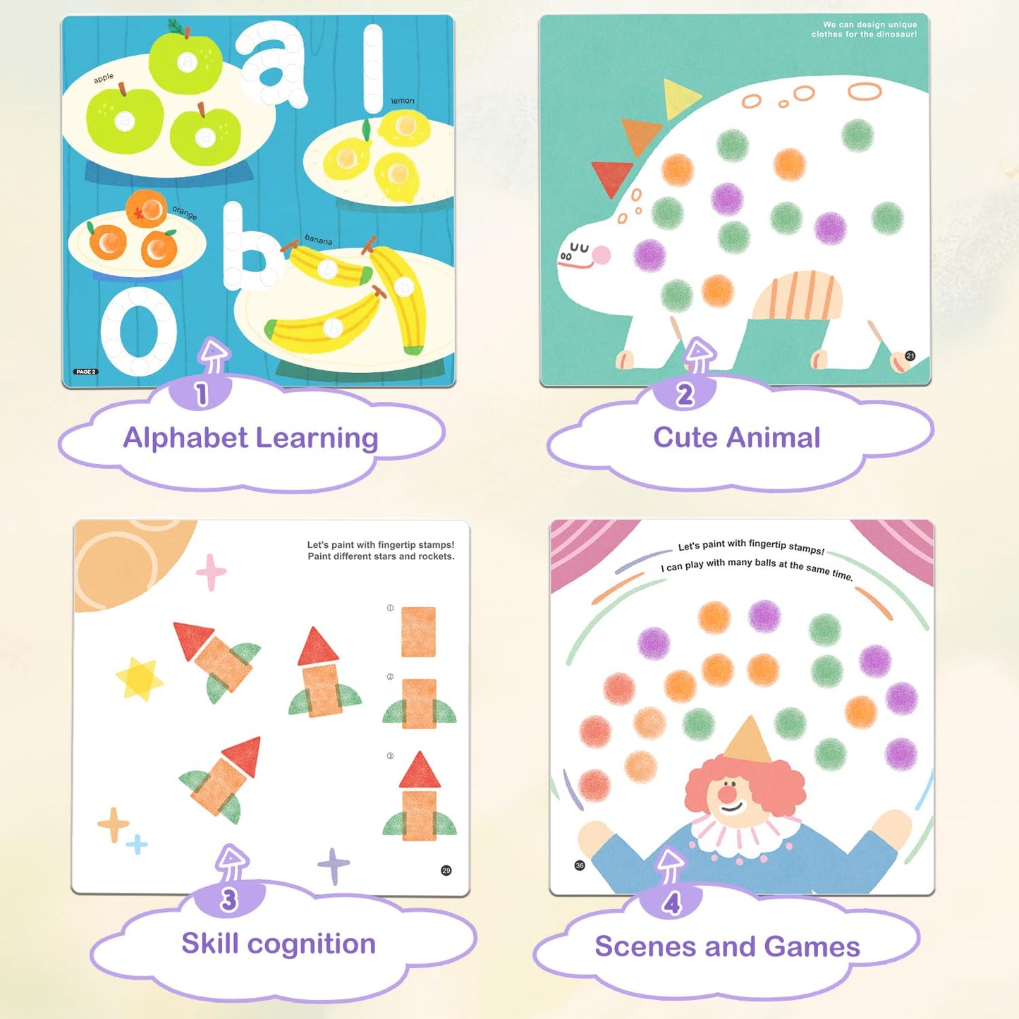Toddler Finger Painting Kit | Mess-Free Washable Coloring Book with Stamps & Paint – Preschool Learning Activity