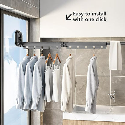 Space-Saving Retractable Clothes Drying Rack with Suction Cup Design