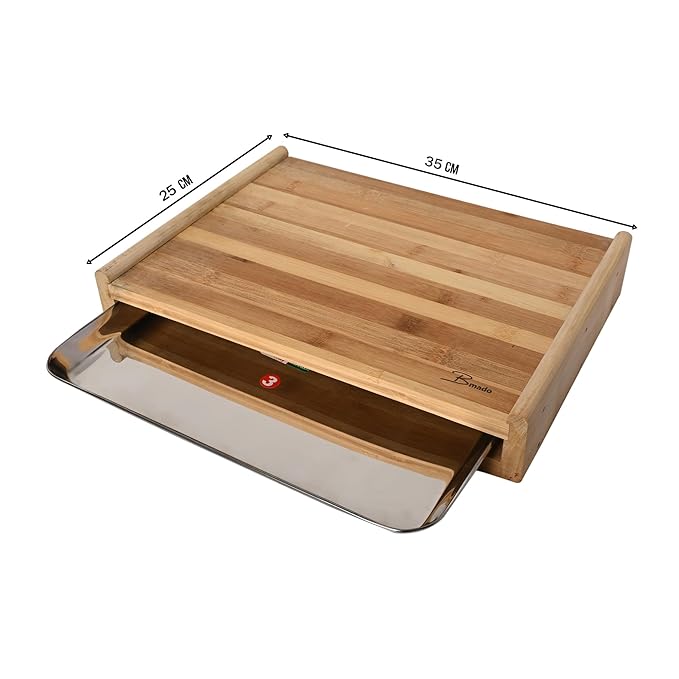Teak Wood Chopping Board with Stainless Steel Tray – Durable, Eco-Friendly & Hygienic