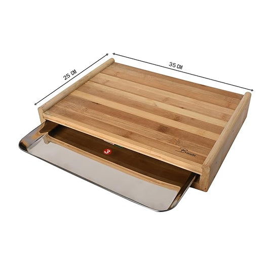 Teak Wood Chopping Board with Stainless Steel Tray – Durable, Eco-Friendly & Hygienic
