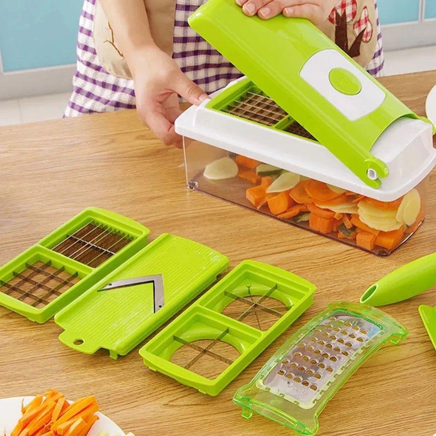 Multifunctional 12-in-1 Nicer Dicer Chopper + Vegetable Cutter and Drain Basket