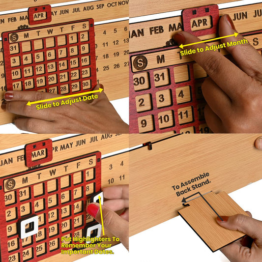 Lifetime Reusable Wooden Desk Calendar 2025 – Motivational Quote | Stylish Gift | Made in India