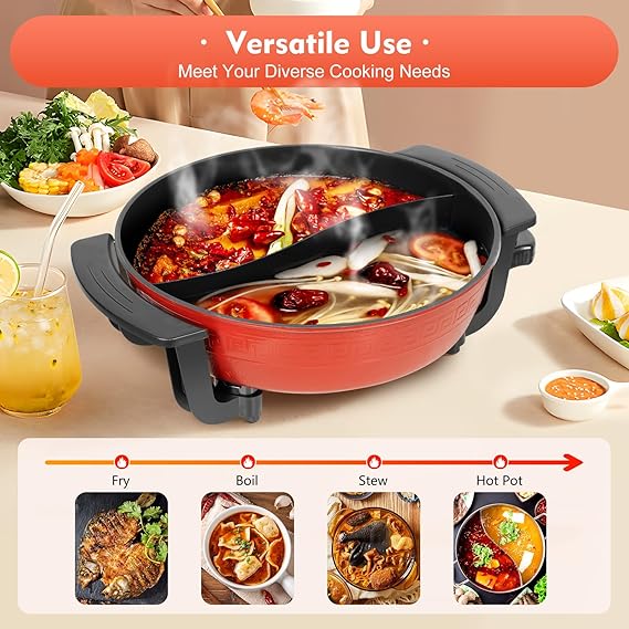 Inllex 5L Non-Stick Divided Electric Hot Pot – Dual Flavors & Fast Heating