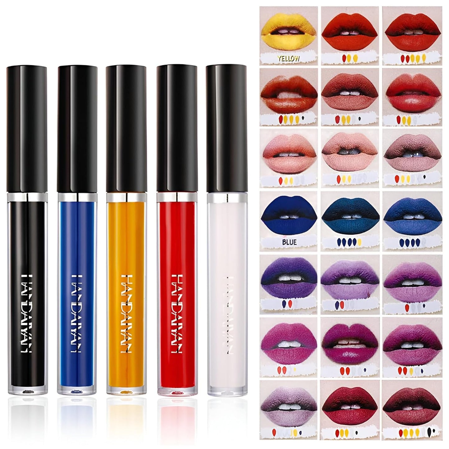 HANDAIYAN DIY Lipstick Kit – 5 PC Long-Lasting Matte Liquid Lipsticks | High Pigment & Non-Sticky