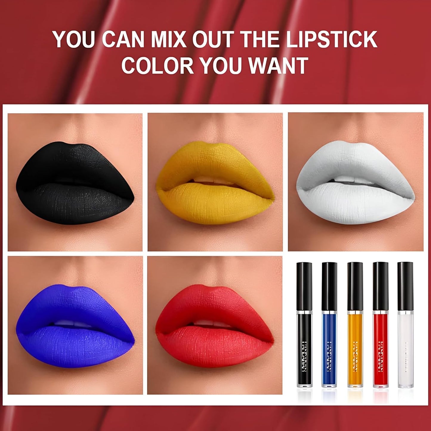 HANDAIYAN DIY Lipstick Kit – 5 PC Long-Lasting Matte Liquid Lipsticks | High Pigment & Non-Sticky