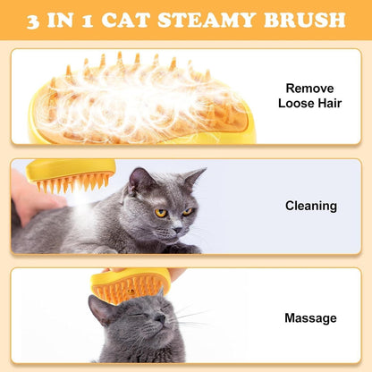 3-in-1 Steamy Pet Cat Brush - Cleanser, Vapor, and Steaming Pet Hair Brush