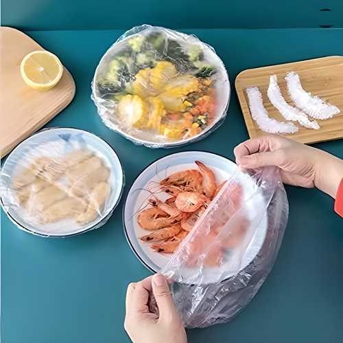 Reusable Elastic Food Storage Covers (Pack of 100) | 20-Inch Plastic Bags for Bowls & Plates
