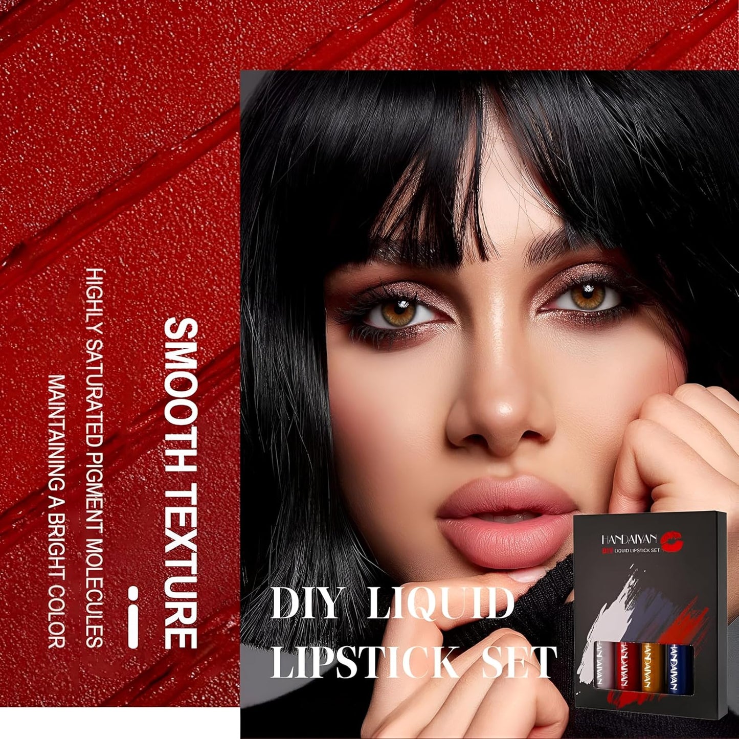 HANDAIYAN DIY Lipstick Kit – 5 PC Long-Lasting Matte Liquid Lipsticks | High Pigment & Non-Sticky