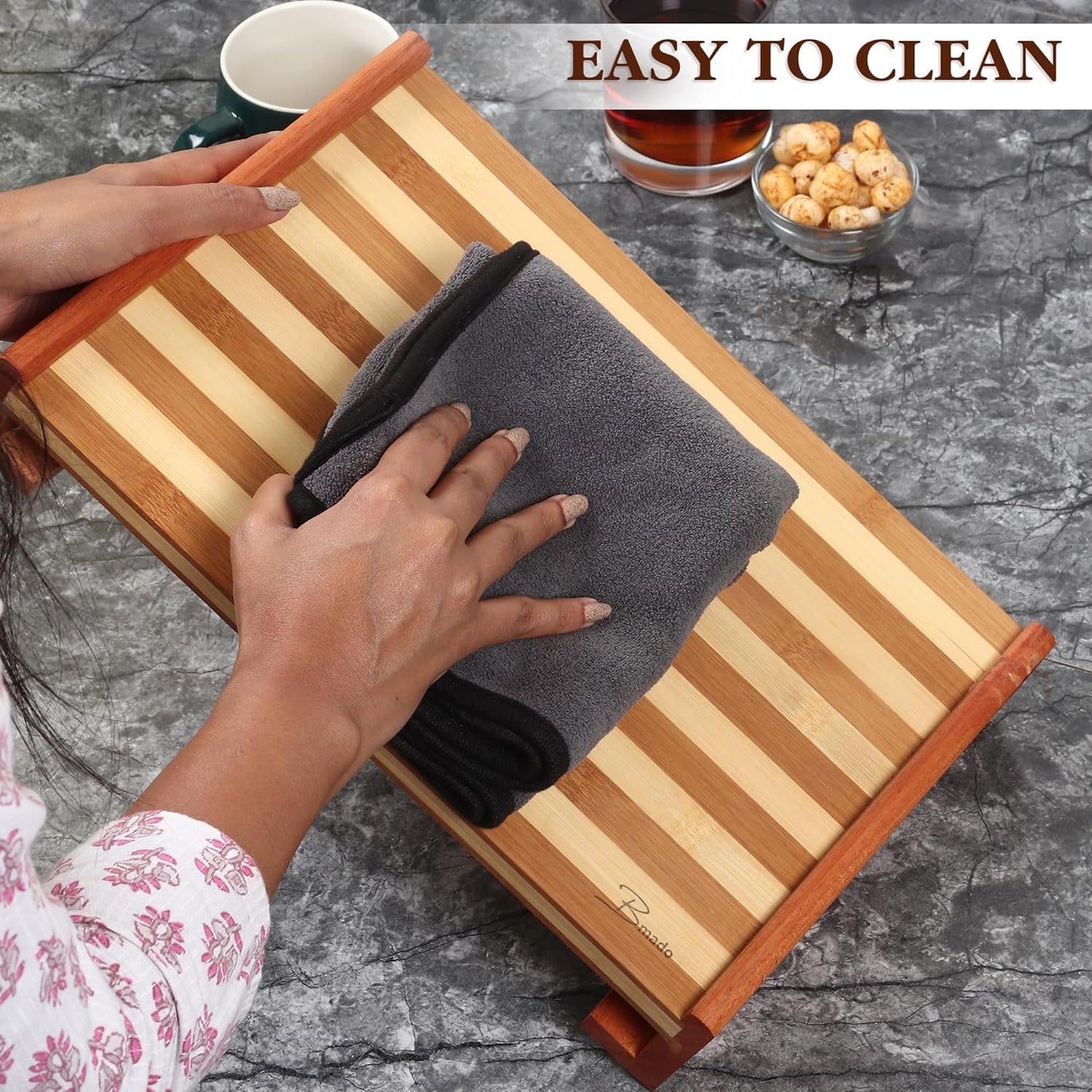 Teak Wood Chopping Board with Stainless Steel Tray – Durable, Eco-Friendly & Hygienic
