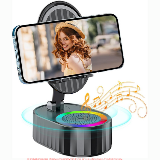 Bluetooth Phone Stand with Inductive Speaker & Power Bank – Multi-Function Desk Holder for Smartphones