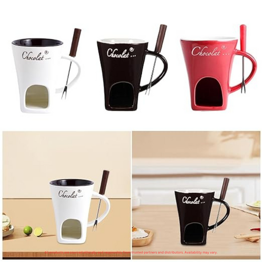 Premium Ceramic Fondue Mug Set with Fork – Perfect for Chocolate & Cheese