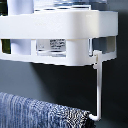 Rectangular Multipurpose Wall Shelves with Towel Hanger (Pack of 1)
