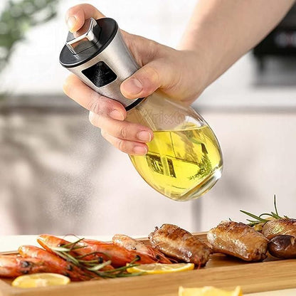 Refillable Stainless Steel Oil Sprayer for Cooking | Vinegar Glass Spray Bottle with Mini Funnel | Perfect for BBQ, Salad, Baking, Grilling, Roasting, and Frying