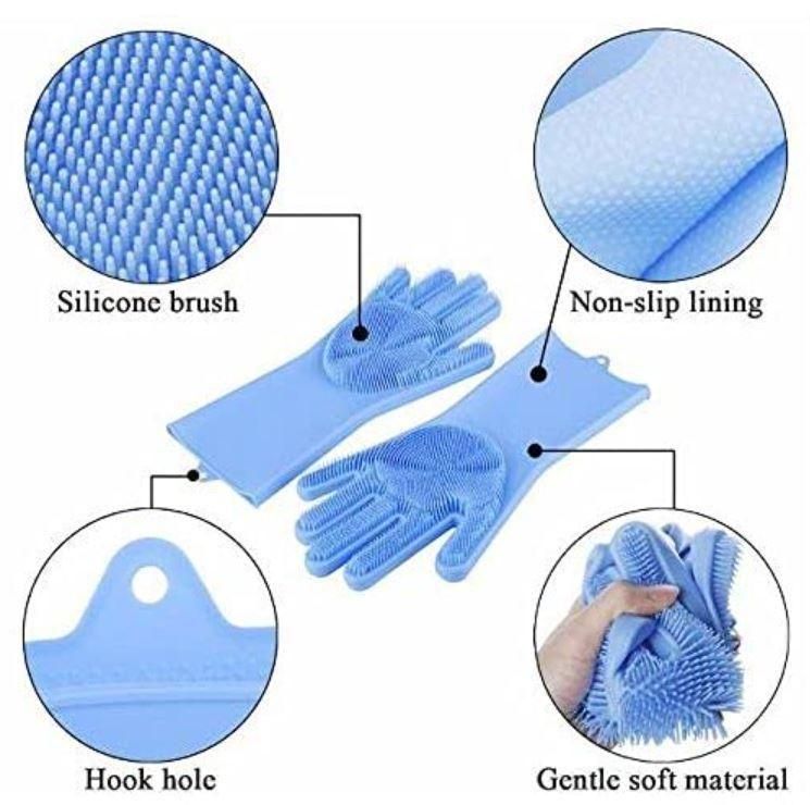 Silicone Dish Washing Gloves for Kitchen Cleaning and Pet Grooming (1 Pair)