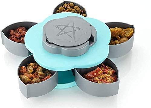 Rotating Flower Candy Box with 5 Compartments - Dry Fruit and Spice Set (Plastic, Green)