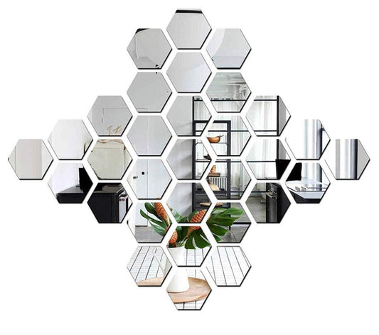 Reflect Your Style with WallDaddy Mirror Stickers - 32 Hexagon Silver Mirrors for Elegant Wall Decor