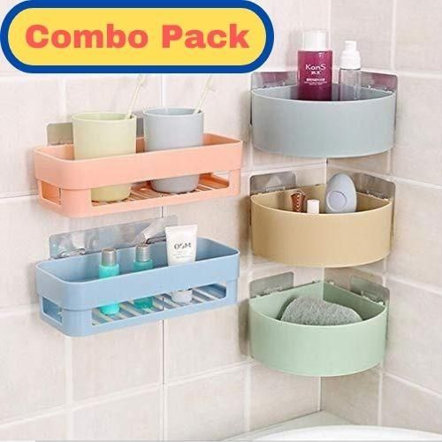 Versatile Wall-Mounted Organizer: Plastic Kitchen, Bathroom, and Office Storage Rack (Set of 5 Shelves) - Combo Pack