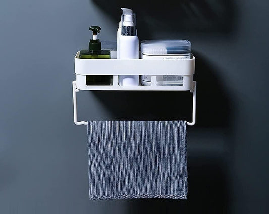 Rectangular Multipurpose Wall Shelves with Towel Hanger (Pack of 1)