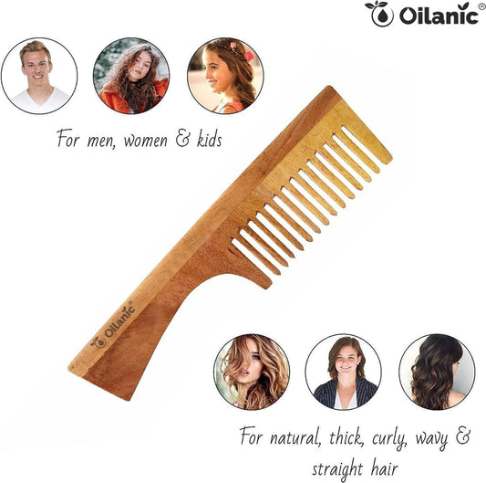 Oilanic Herbal Handmade Neem Wooden Comb, Unveiling the Herbal Elixir for Your Tresses