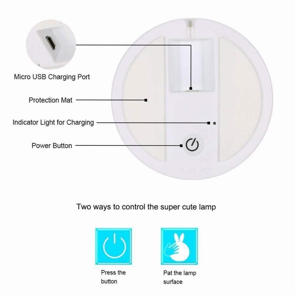 Children Night Lamp - Rabbit Design, Touch Sensor LED, Safe Silicone Material