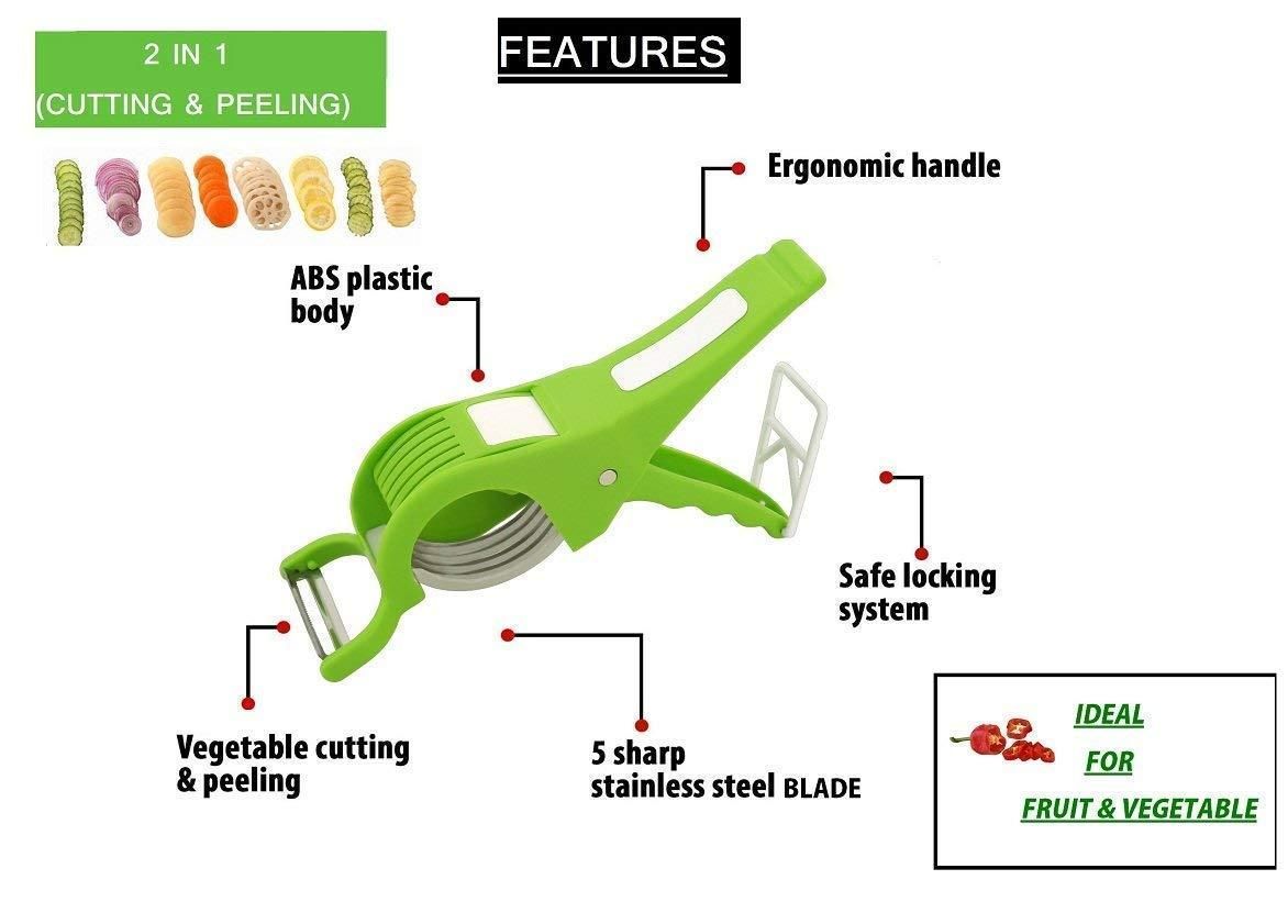 Transform Your Kitchen with our Vegetable Cutter 5 Sharp Blade with Peeler 2 in 1 – A Splash of Colorful Culinary Magic!