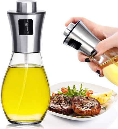 Refillable Stainless Steel Oil Sprayer for Cooking | Vinegar Glass Spray Bottle with Mini Funnel | Perfect for BBQ, Salad, Baking, Grilling, Roasting, and Frying