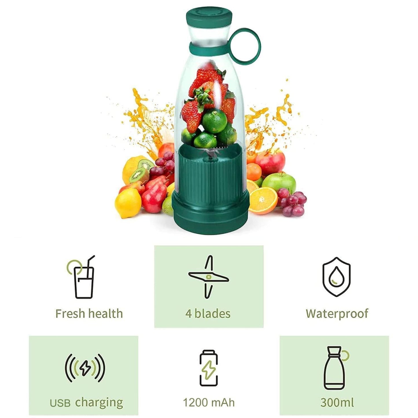 Wireless Portable Mini Juicer Bottle - 4-Blade Blender for Smoothies and Shakes